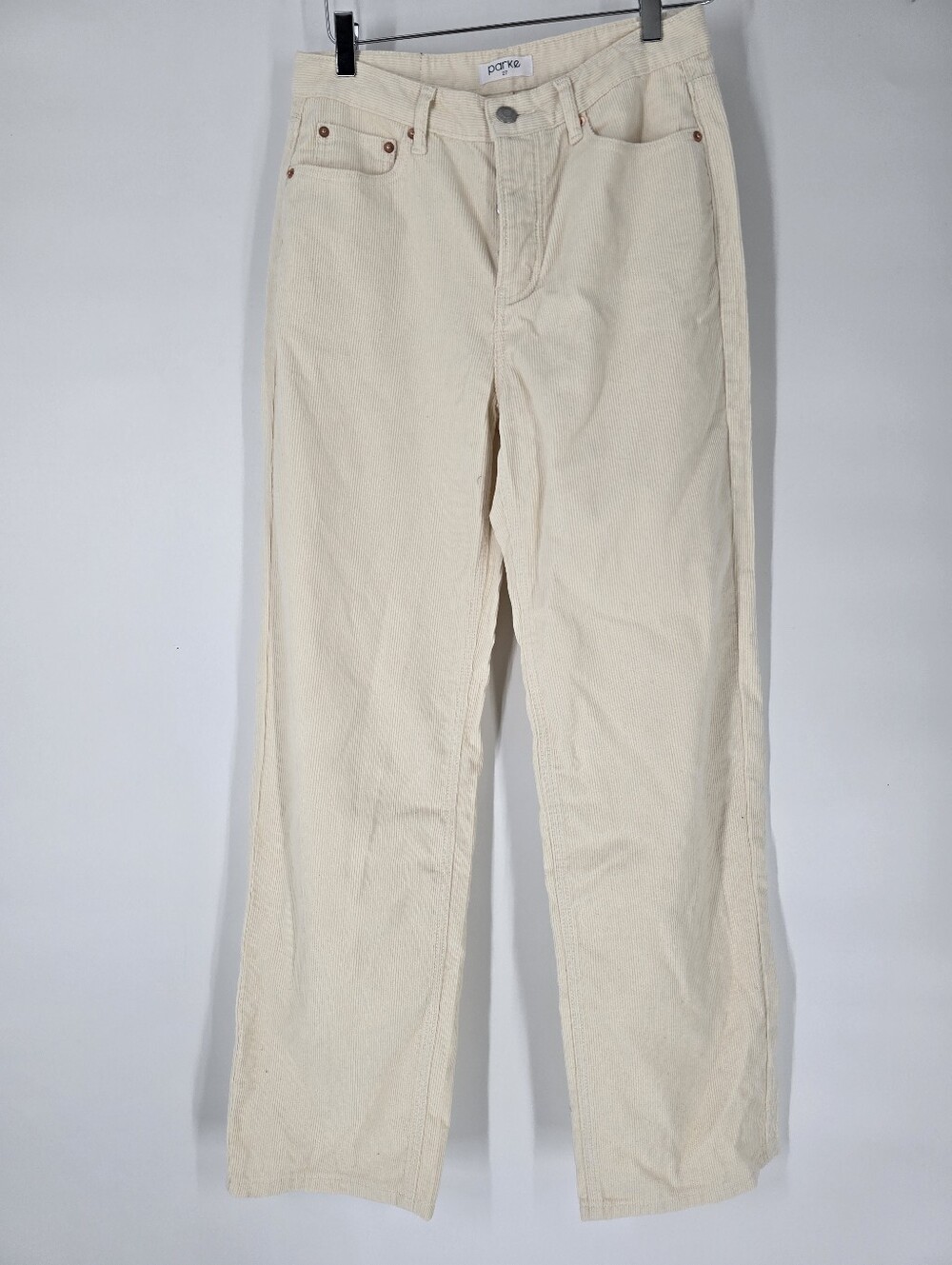 Parke Cream Corduroy Button Fly Straight Leg Pants Size 27 100% Cotton